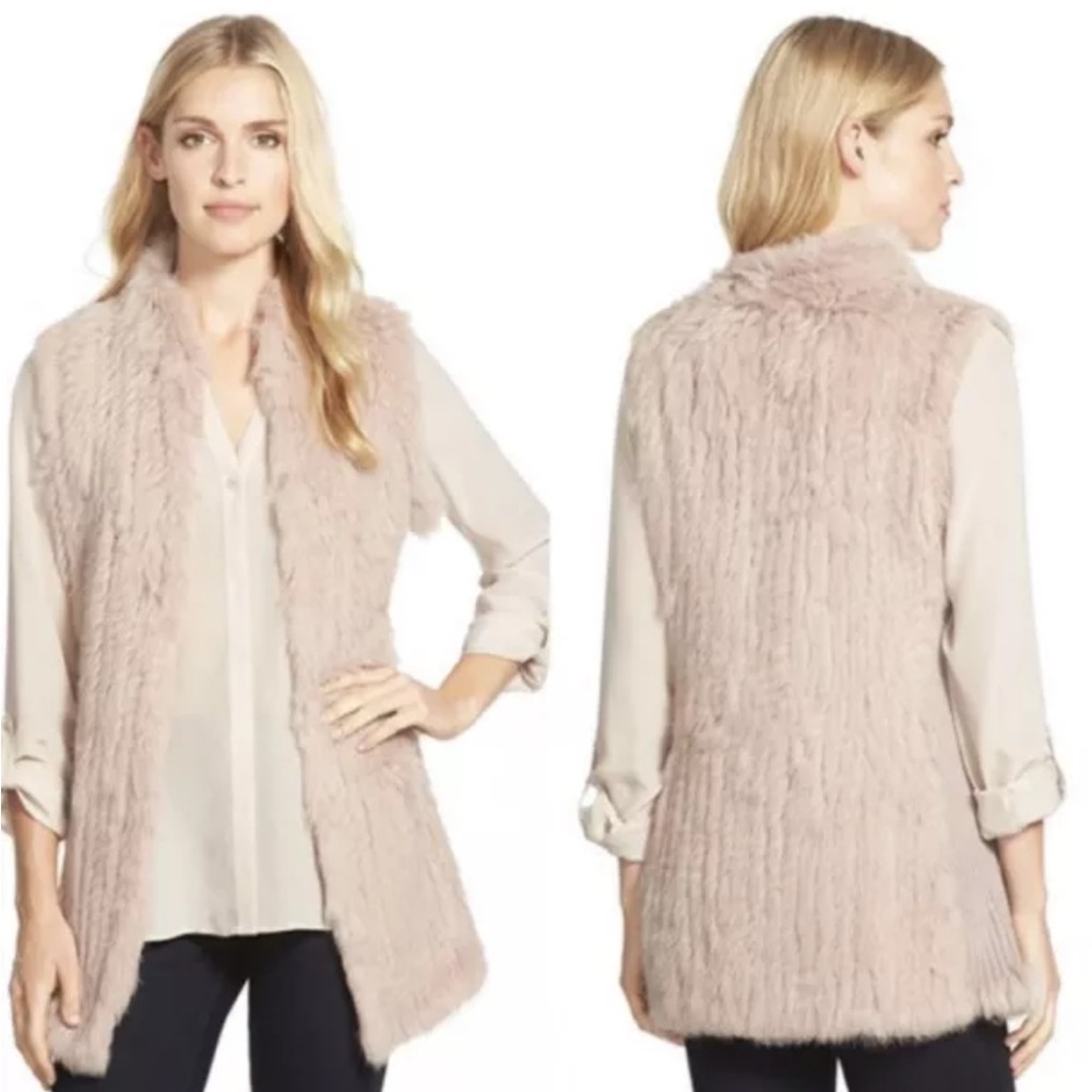 Love Token - Blush Rabbit Fur Long Vest - Size XSmall